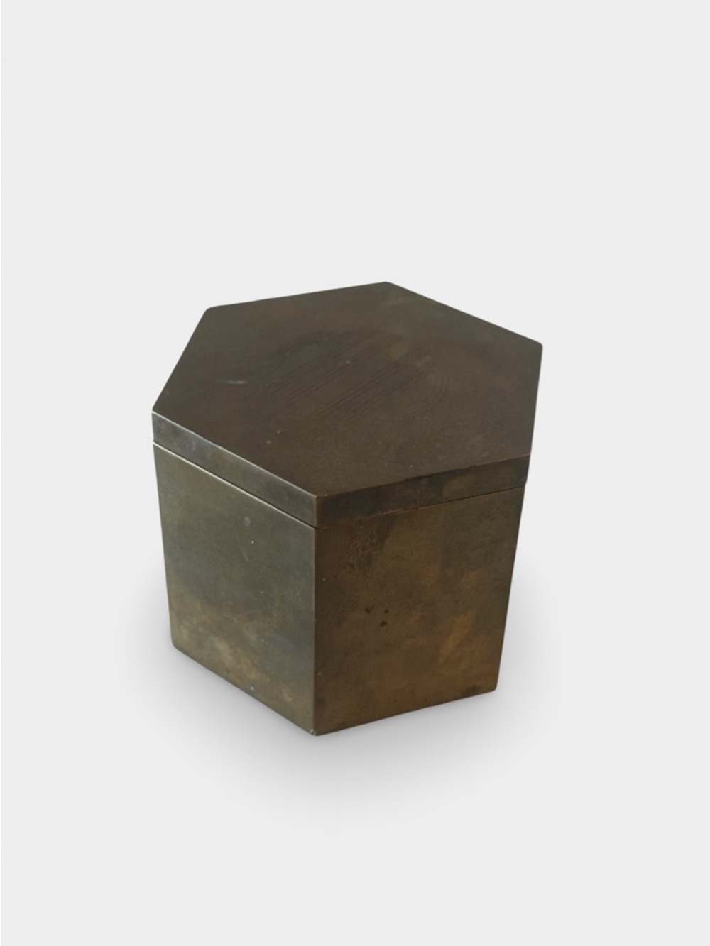 Vintage Solid Brass Hexagon Lidded Box – Minimalist Geometric Trinket